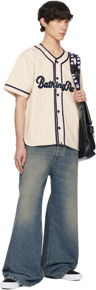 Dres BAPE A Bathing Ape Pinstripe Baseball Jersey Shirt Béžová | 001SRK801001M, 3