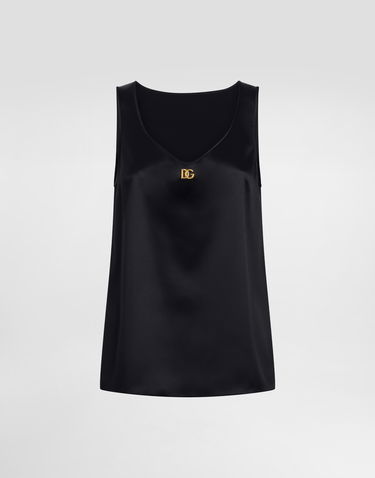 Tielko Dolce & Gabbana Dolce & Gabbana Satin Tank Top with DG Logo Čierna | F7AK5TFURAGN0000, 0