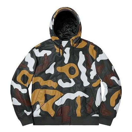 Bomber bunda Supreme Leather Hooded Camo Jacket Zelené | SUP-FW19-1025