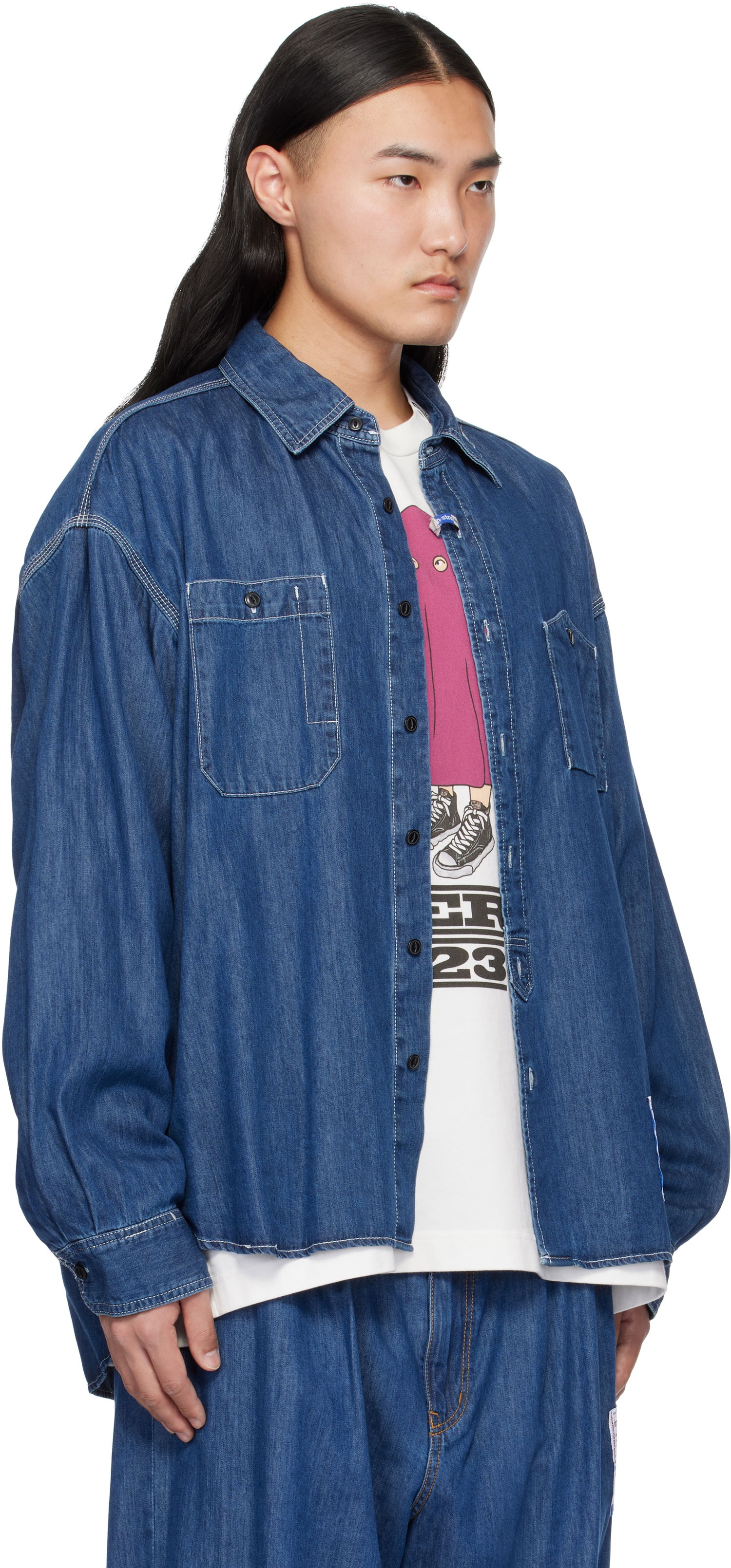 Košeľa Maison MIHARA YASUHIRO Maison MIHARA YASUHIRO Cotton Tencel Long-Sleeve Denim Shirt Modrá | I12SH002, 1