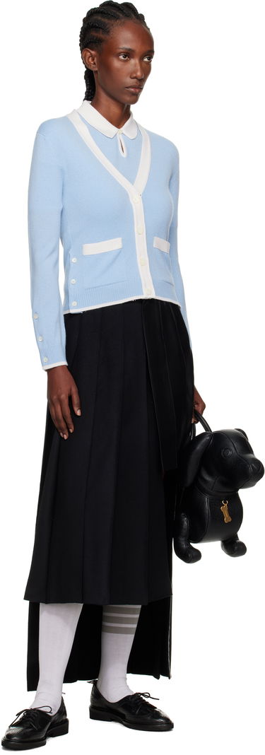 Sveter Thom Browne Thom Browne Jersey Stitch Cashmere V-Neck Cardigan Modrá | FKC581A-Y2001, 3