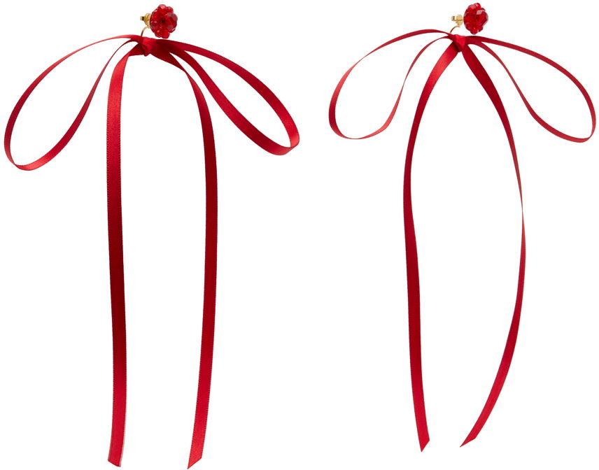 Spona Simone Rocha Simone Rocha Bow Ribbon Stud Earrings Červená | ERG389 0903, 1