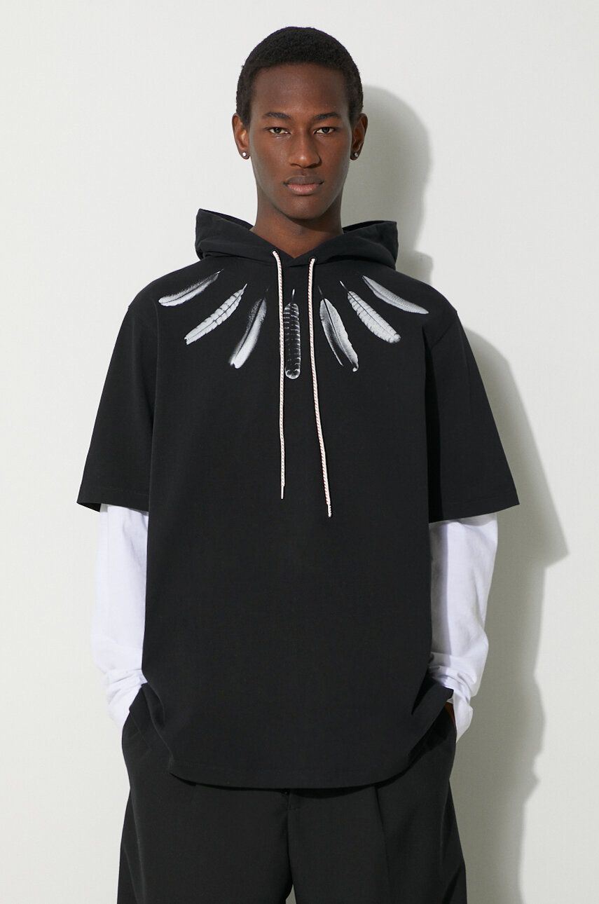 Mikina Marcelo Burlon Collar Feathers Double Sleeves Hoodie Čierna | CMAB044S24JER0021001, 0