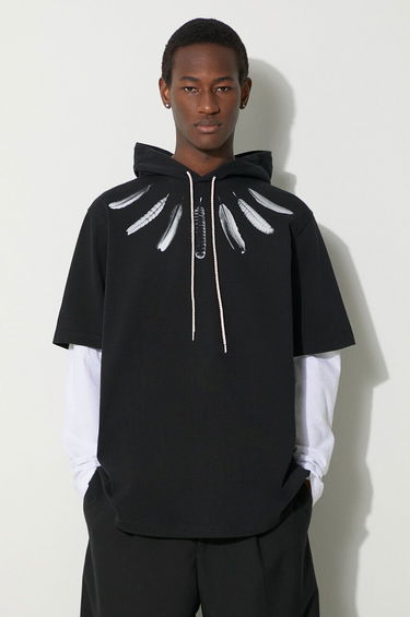 Mikina Marcelo Burlon Collar Feathers Double Sleeves Hoodie Čierna | CMAB044S24JER0021001, 0