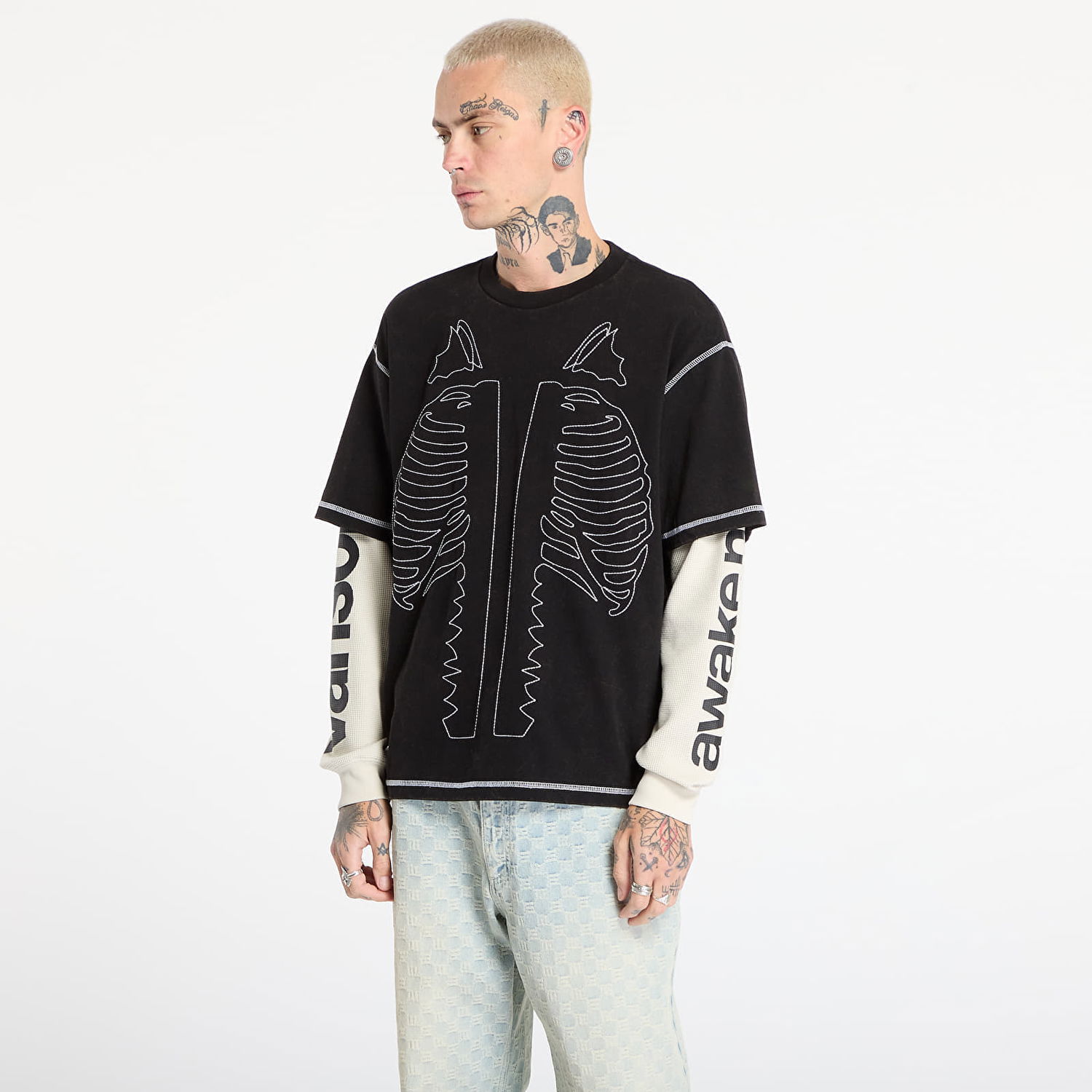 Tričko Awake NY Awake NY Vanson Bones Waffle T-Shirt Čierna | AWK-FW25-TP008-BLK, 0
