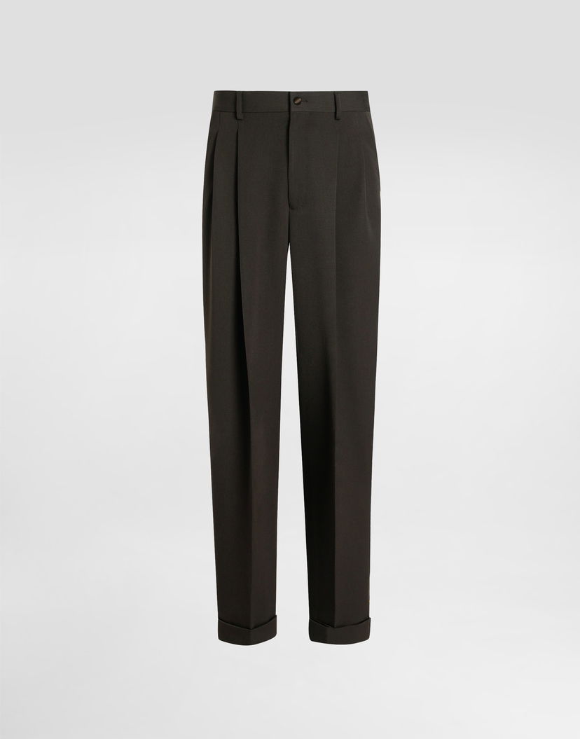Nohavice Dolce & Gabbana Dolce & Gabbana Wool Gabardine Pleated Trousers 52 Čierna | GP16NTFU21EM0674
