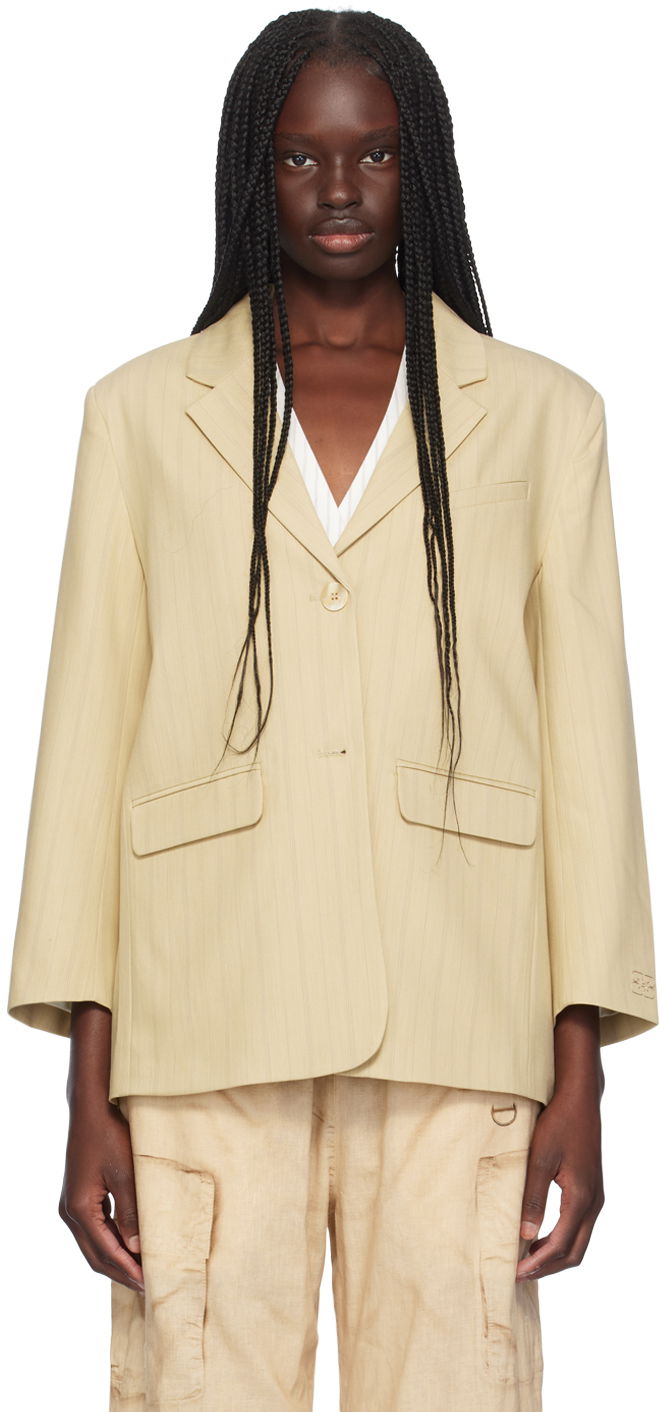 Oblečenie GANNI Beige Stripe Suiting Boxy Blazer Béžová | F9254, 0