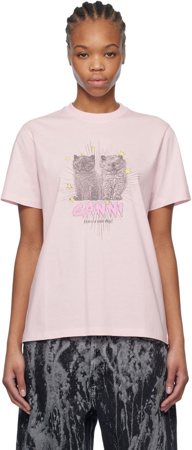 Tričko GANNI GANNI Relaxed Kitten Graphic T-Shirt Ružová | T4164, 0