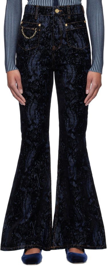 Džínsy GANNI GANNI Goddi Snake Print Flare Jeans Modrá | J1612, 0