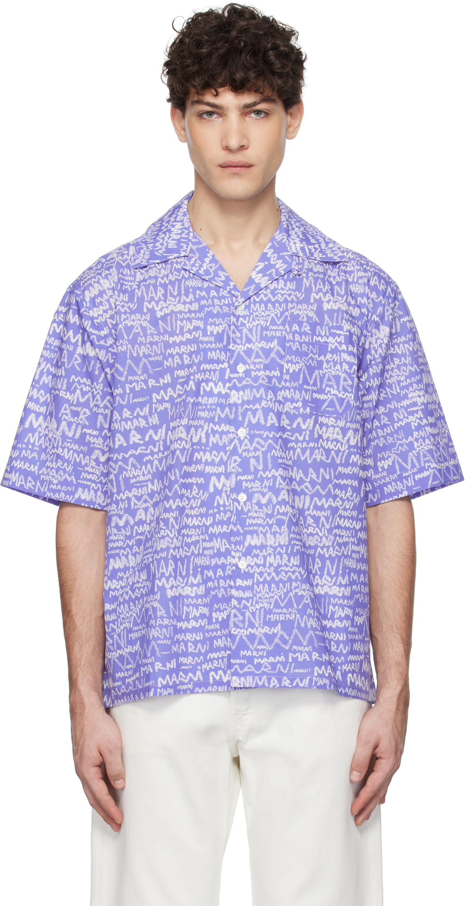 Košeľa Marni Marni Pencil Logo Short Sleeve Shirt Fialová | CUMU0213A5 UTC464, 0