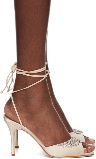 Doplnky Manolo Blahnik Manolo Blahnik Plumena 90 Embellished Satin Heeled Sandals Béžová | 124-2531-0003, 0