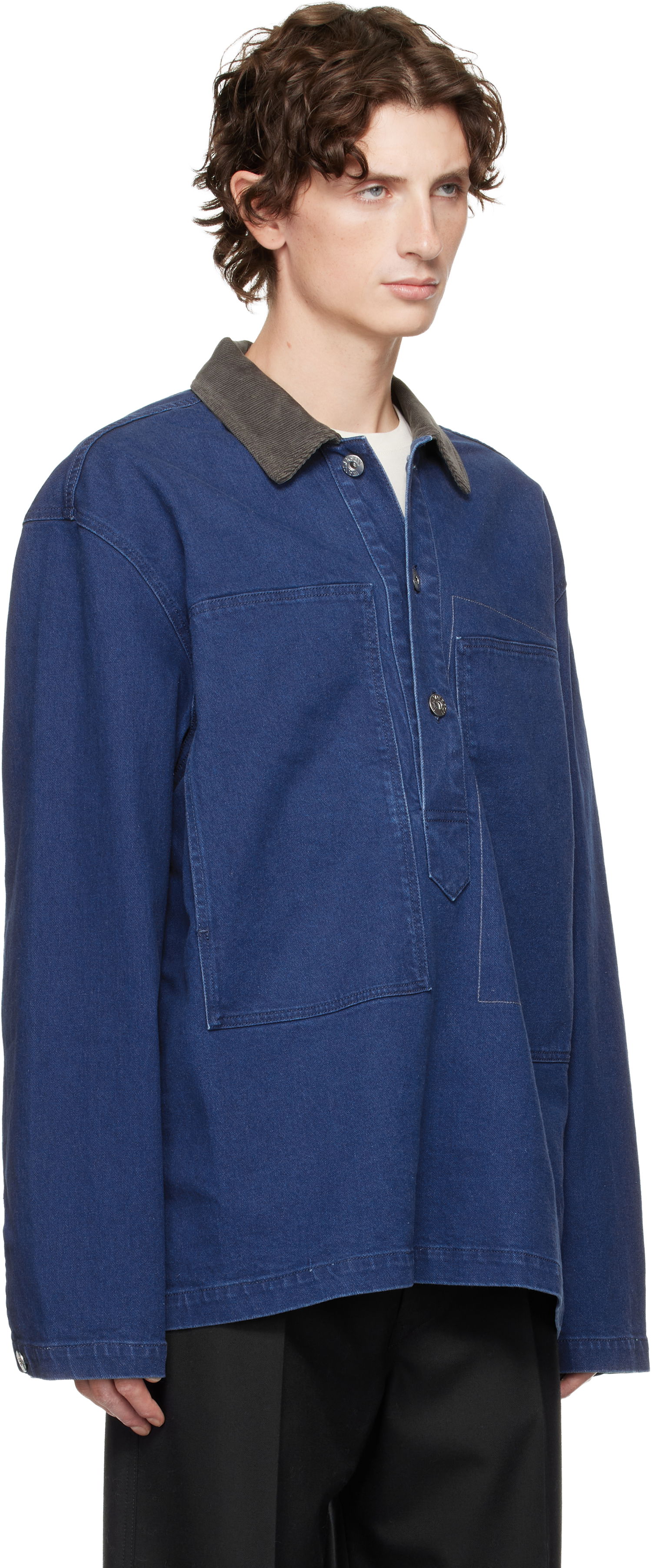Polo tričko JW Anderson Denim Polo with Patch Pockets and Corduroy Collar Modrá | DS0014-PG1835, 1