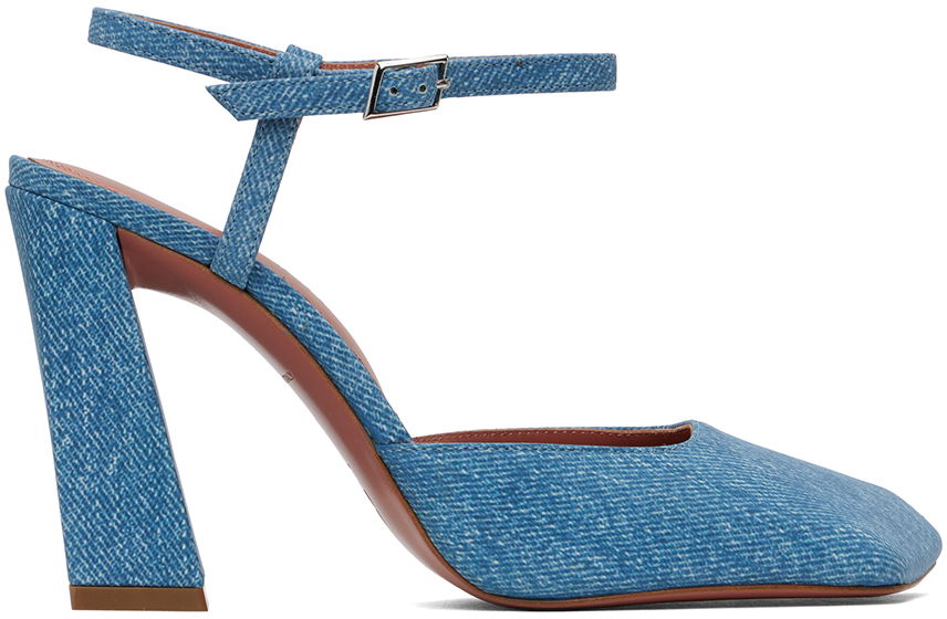 Tenisky a topánky Amina Muaddi Suede Printed Denim Heels Modrá | CHARLOTTE PUMP BLOCK PRINTED, 0