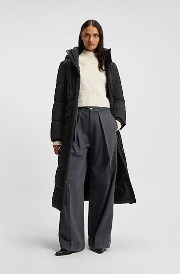 Kabáty BOSS Long-length padded coat with metallic belt detail Čierna | 50546844, 1