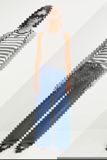 Tielko GANNI GANNI Women's Striped Soft Cotton Rib Tank Top Biela | T4144, 4