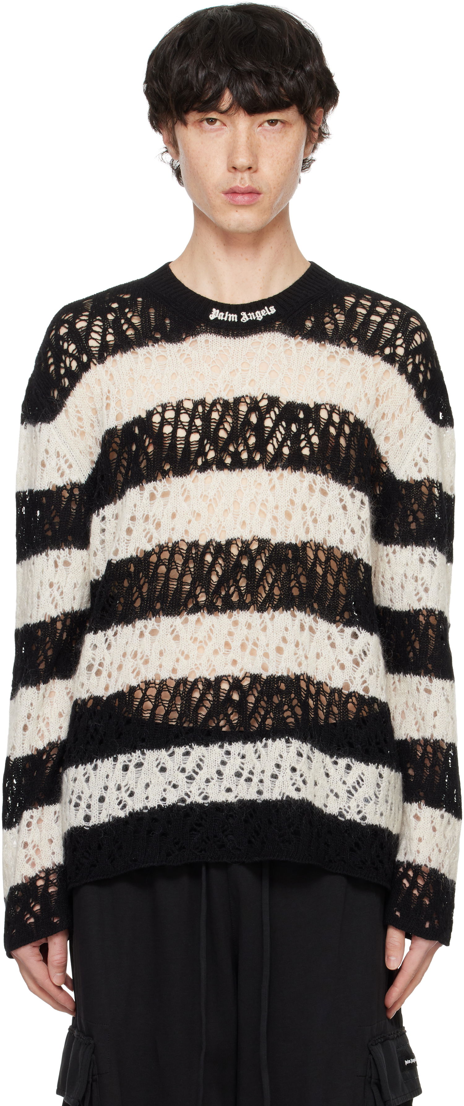 Sveter Palm Angels Striped Logo Sweater Čierna | PMHE071F24KNI0011003, 0