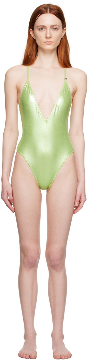 Plavky The Attico The Attico V-Neck One-Piece Swimsuit Zelené | 233WBB71 PA32, 0