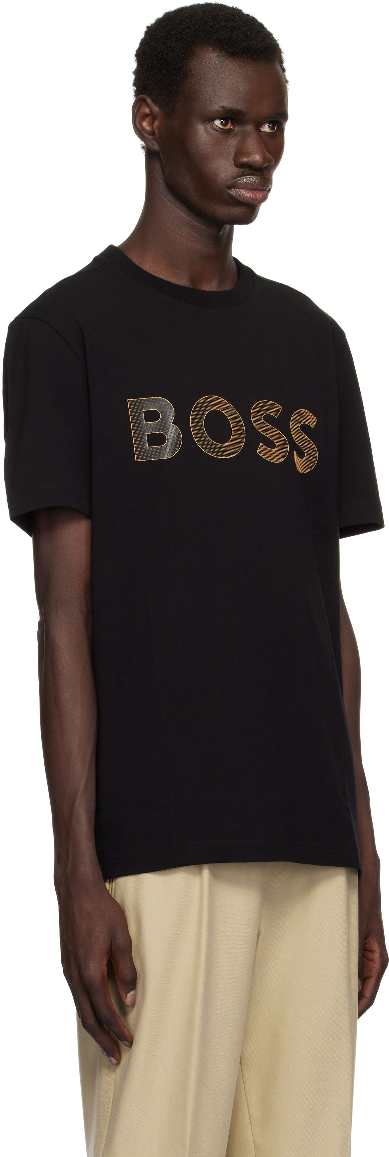 Tričko BOSS Stretch-Cotton Large Logo T-shirt Čierna | 50535170, 1