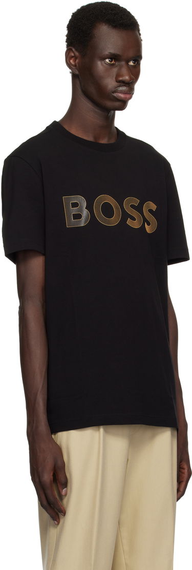 Tričko BOSS Stretch-Cotton Large Logo T-shirt Čierna | 50535170, 1