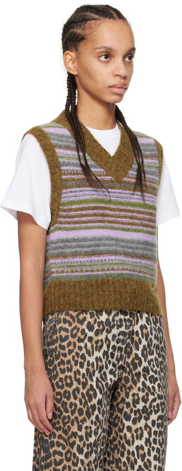 Sveter GANNI GANNI Soft Wool Striped Knit Vest Hnedá | K2356, 1