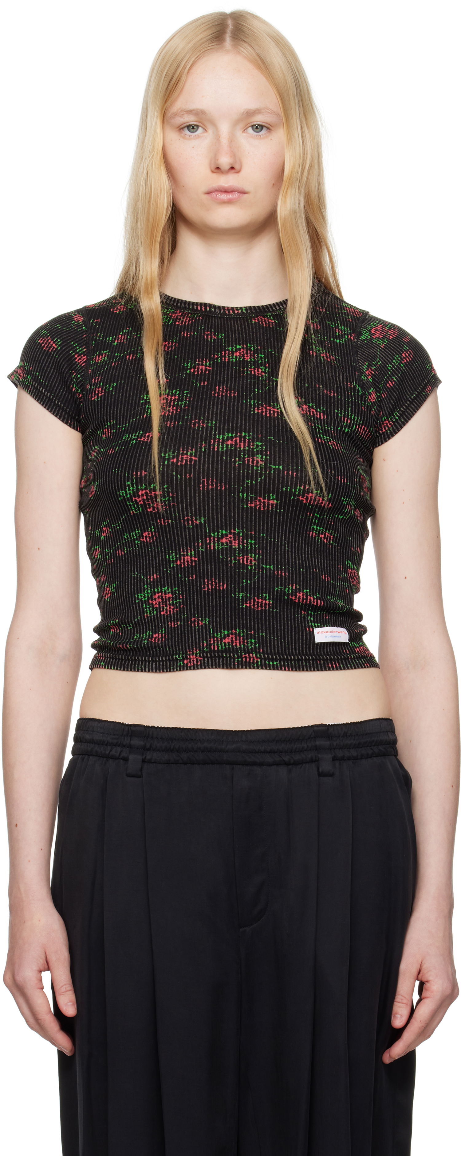 Tričko Alexander Wang Alexander Wang Floral-Print Scoop Neck T-Shirt Čierna | WL002P, 0
