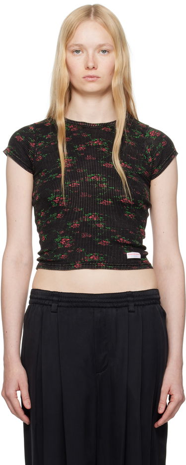 Tričko Alexander Wang Alexander Wang Floral-Print Scoop Neck T-Shirt Čierna | WL002P, 0