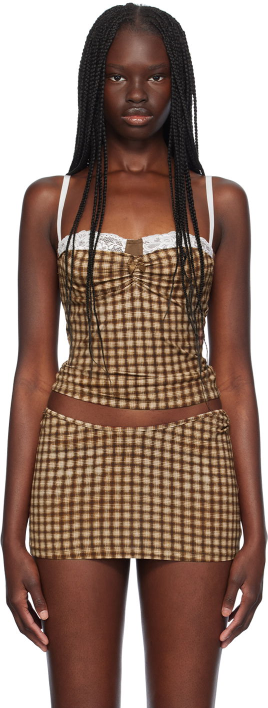 Tielko Miaou Miaou Enzo Gingham Tank Top Hnedá | 7092TJBPLD, 0