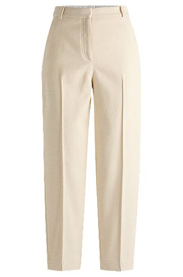 Nohavice BOSS Relaxed-Fit High-Waisted Velvet Corduroy Trousers Béžová | 50528588
