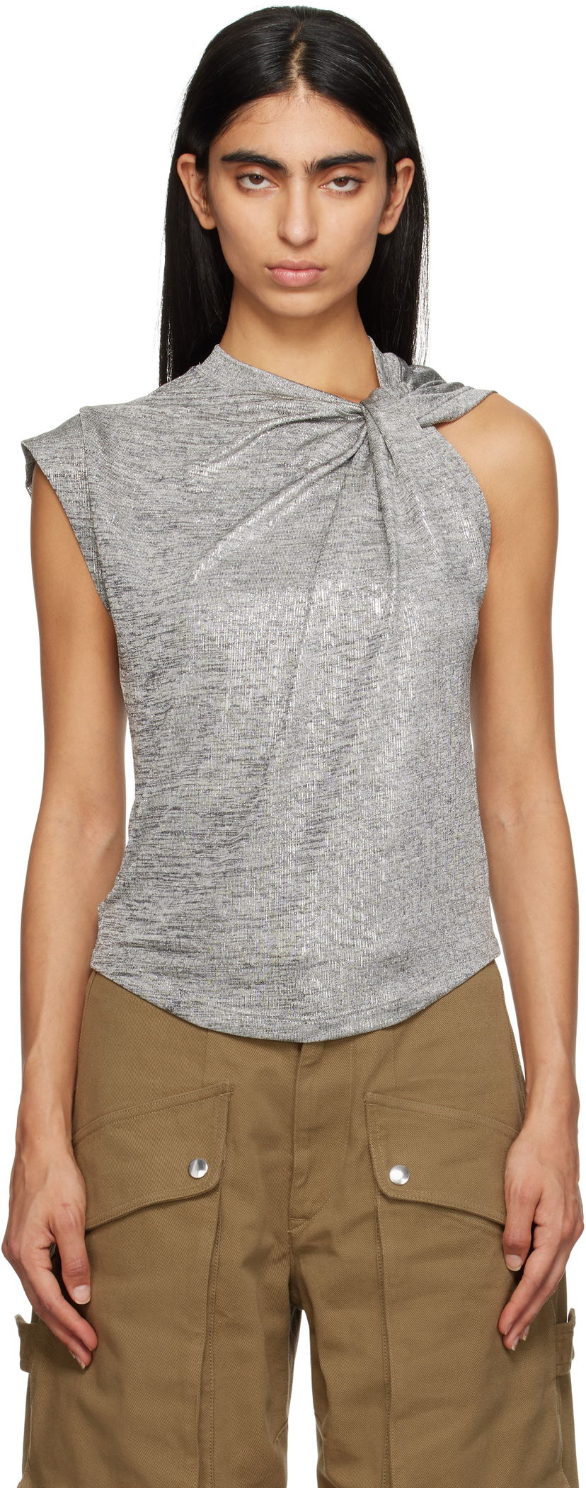 Tielko Isabel Marant Étoile Isabel Marant Etoile Women's Metallic Knotted Top Šedá | 24ATS0238FA-B3N09E