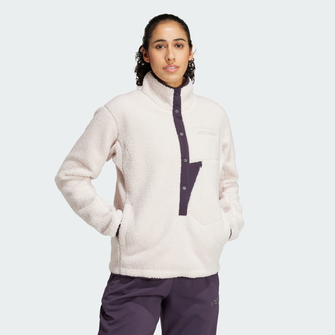 Mikina adidas Performance Terrex Xploric High Pile Fleece Pullover Béžová | IW0224, 1