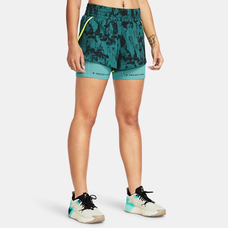 Šortky Under Armour Project Rock Leg Day Flex Shorts mit Aufdruck für Damen Coastal Teal / Hydro Teal Zelené | 1384202-722, 0