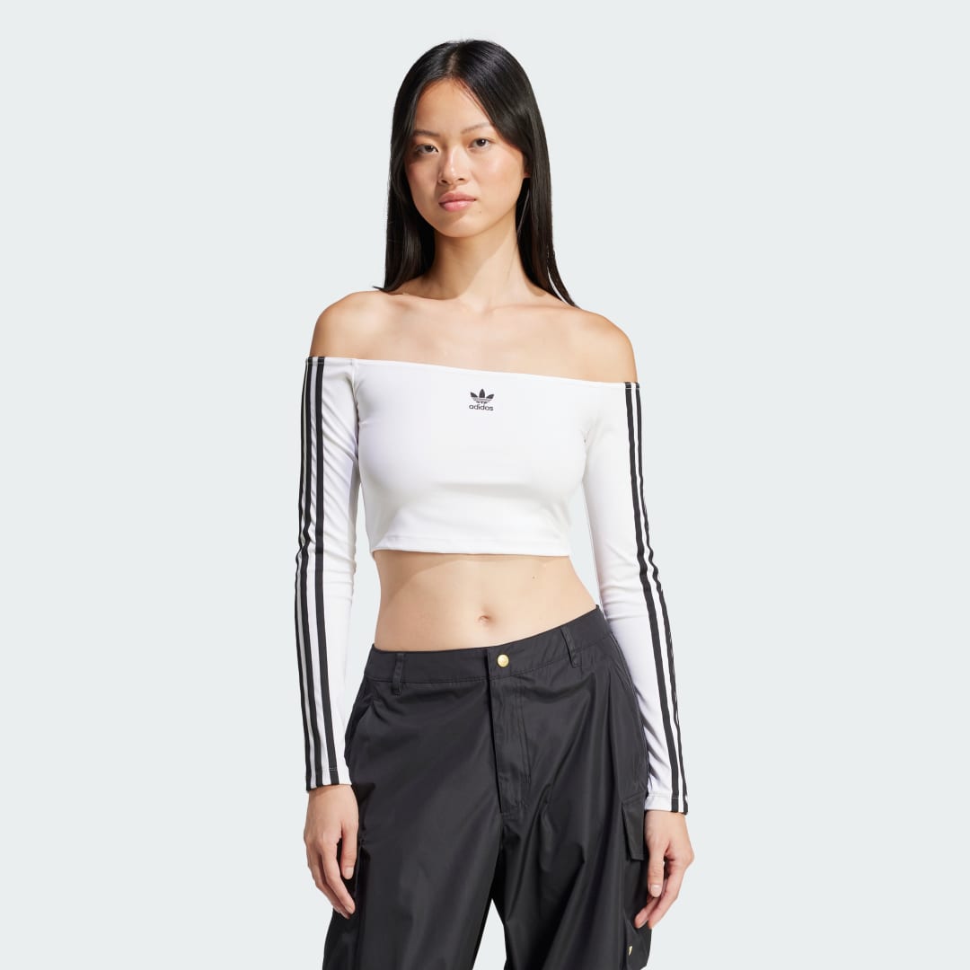 Crop Top adidas Performance Off Shoulder Long Sleeve Crop Top Biela | JD0275, 1