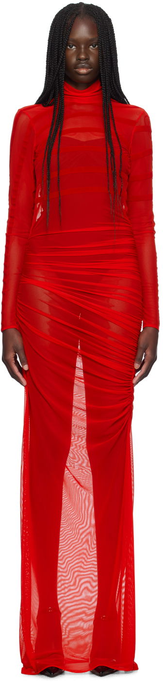 Jean Paul Gaultier Striped Flocked Mesh Maxi Dress