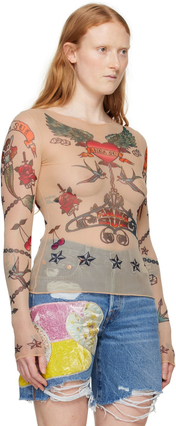 Anna Sui Tattoo Mesh Long Sleeve T-Shirt