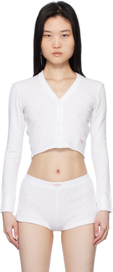 Sveter Alexander Wang White Crystal Hotfix Long-Sleeve Waffle Cardigan Biela | 8C4245810T, 0