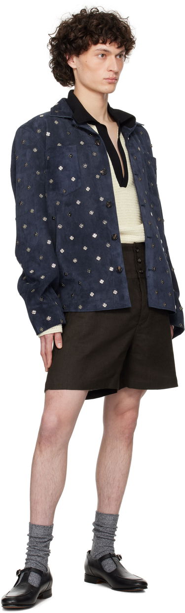 Bunda Bode Bode Clover Suede Work Shirt Modrá | MRS25JA034, 3