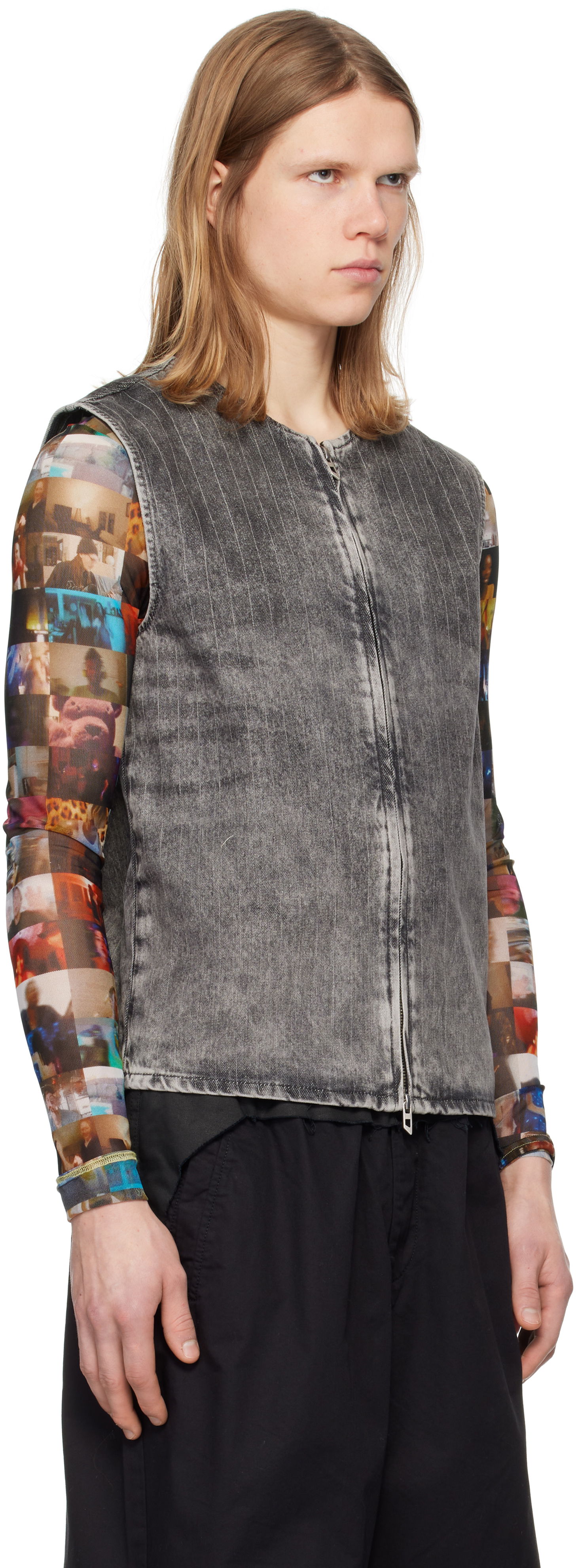Vesta Diesel D-Sund-S Pinstripe Denim Vest Šedá | A17104-0ABCU-02, 1