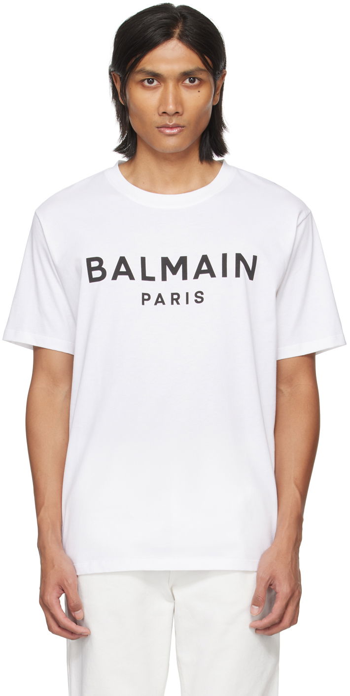 Tričko Balmain Printed T-Shirt Biela | CH1EG000BB73