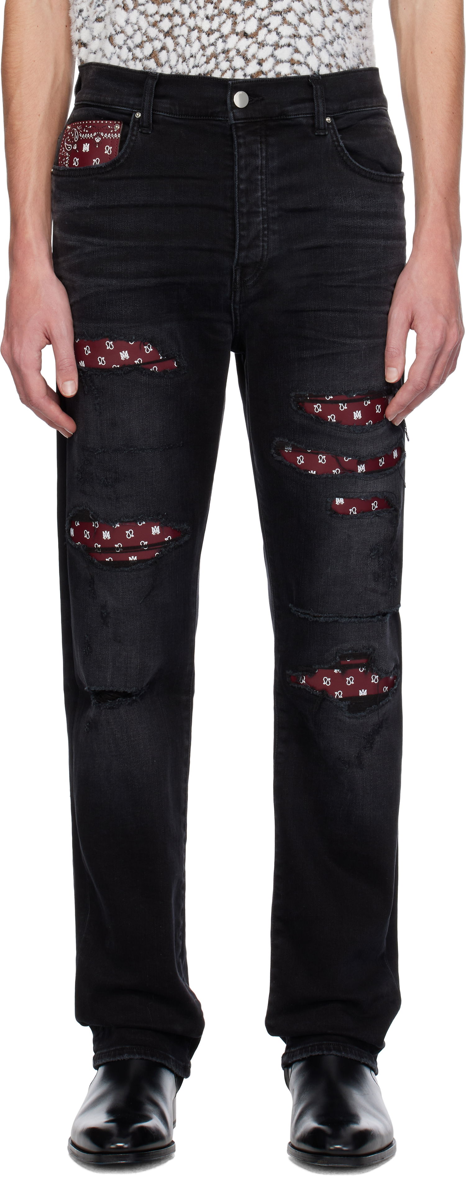 Džínsy AMIRI Slim Fit Jeans With Bandana Repairing Čierna | AMDNSM1008, 0