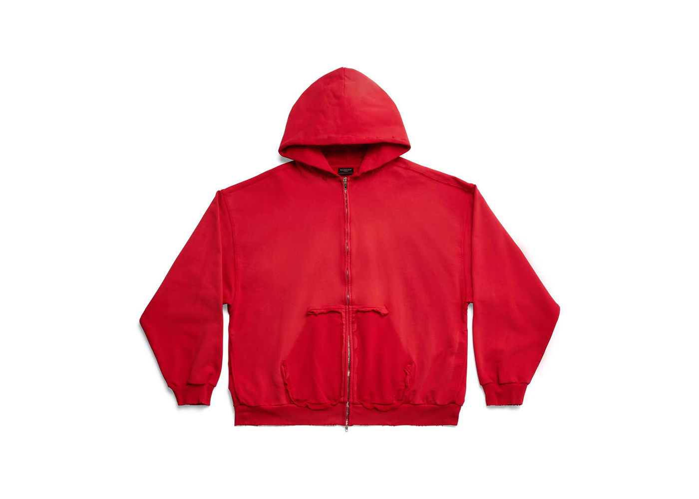 Mikina Balenciaga Tape Type Ripped Pocket Zip-Up Large Fit Hoodie Červená | 744451TOVB16400, 0
