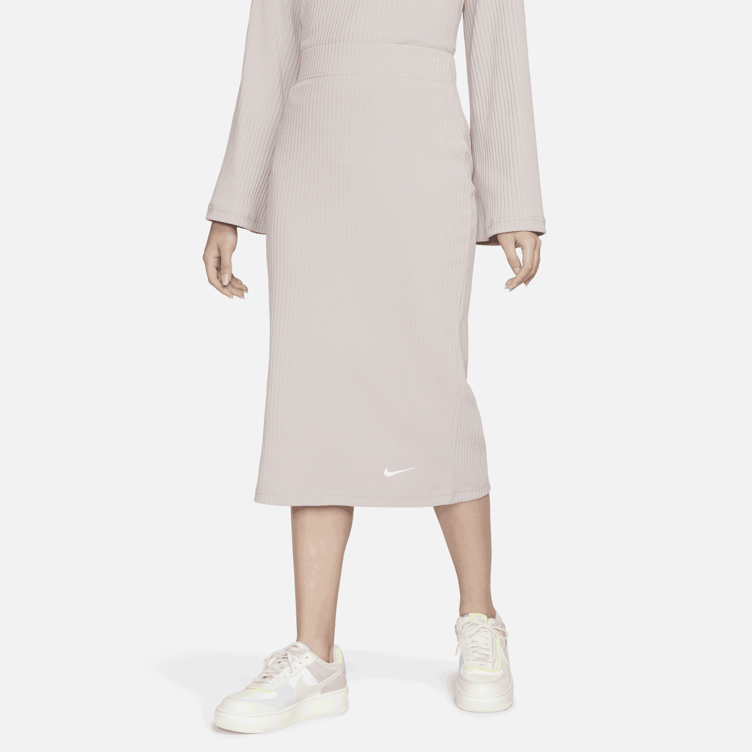 Sukňa Nike High-Waisted Ribbed Jersey Skirt Béžová | DV7956-272, 0