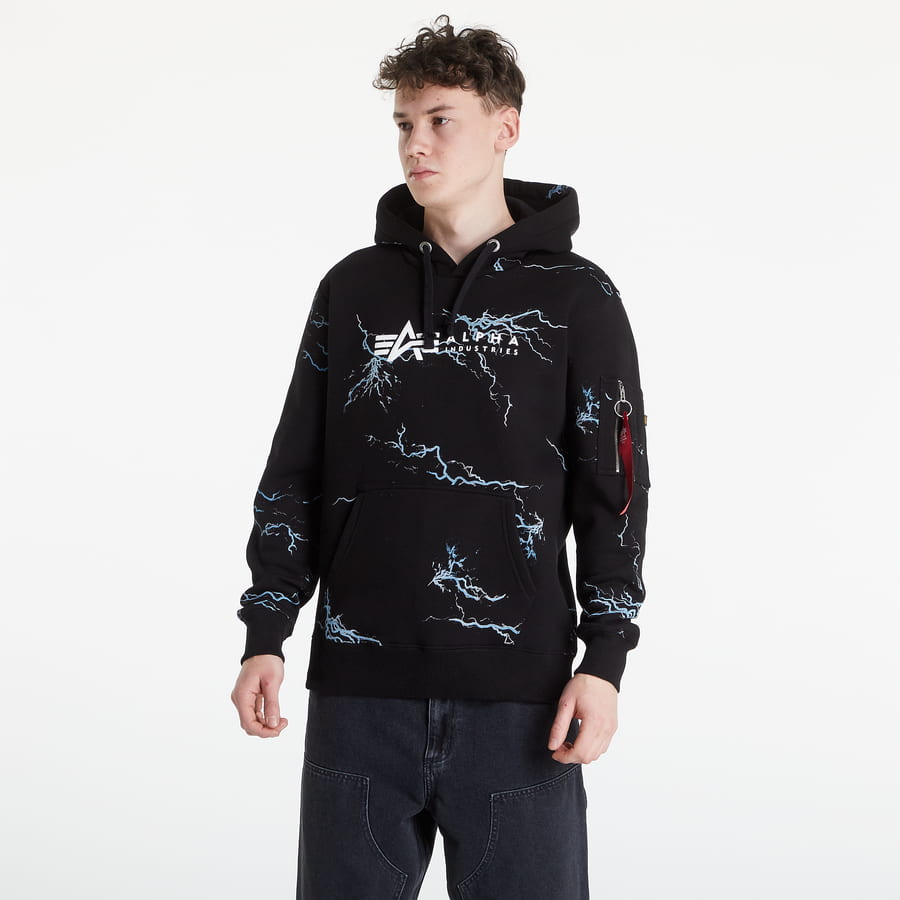 Mikina Alpha Industries Lightning AOP Hoody Čierna | 106330-95, 0