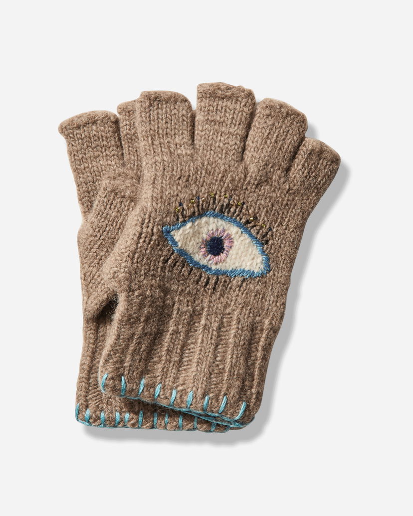 Rukavice KAPITAL Wool Folktale Fingerless Gloves with Embroidered Eye Rôznofarebný | K2411XG554 GRAYBEIGE