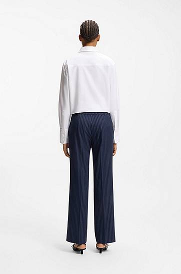 Nohavice BOSS Slim-fit Pinstripe Trousers Navy | 50554458, 1