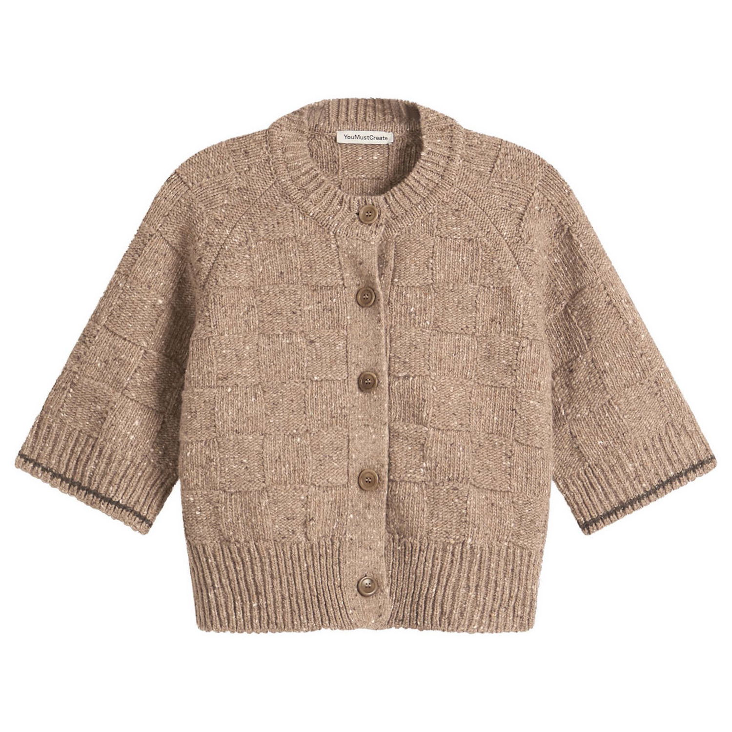 Sveter YMC Kwai Checkered Knit Button-Front Cardigan Béžová | Q8ZME-TPE, 1