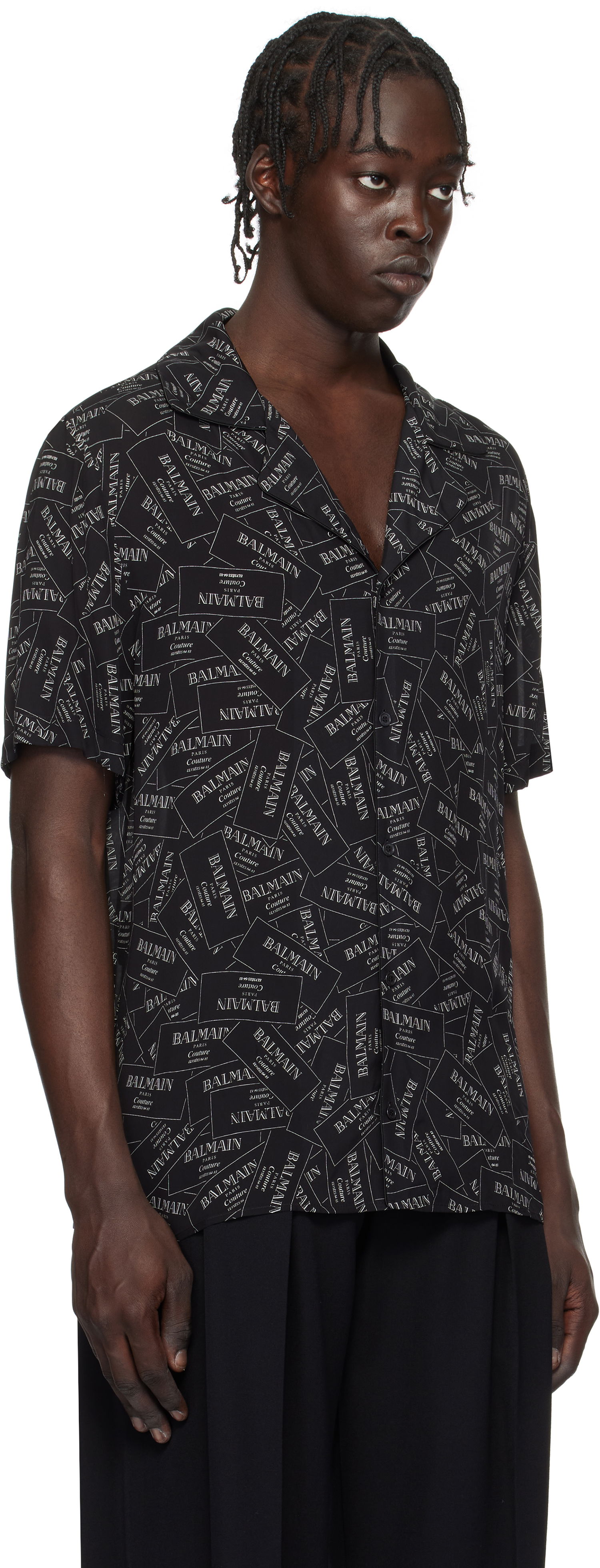 Košeľa Balmain All-Over Label Print Shirt Čierna | EH1HN070VH56, 1