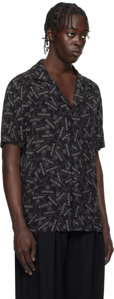 Košeľa Balmain All-Over Label Print Shirt Čierna | EH1HN070VH56, 1