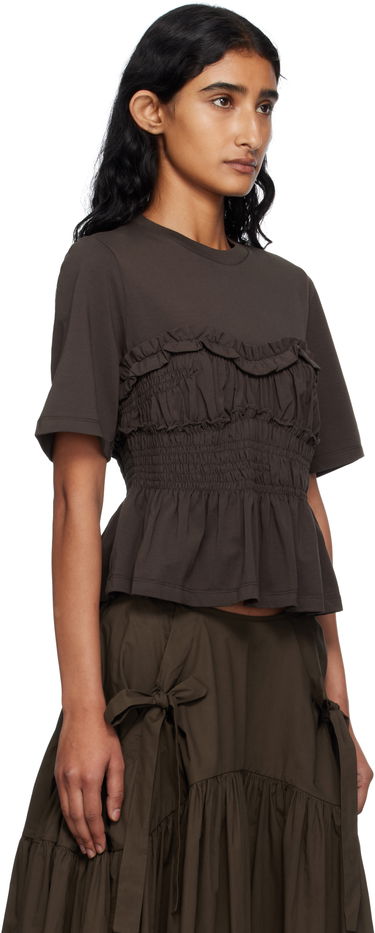 Tričko Cecilie Bahnsen Vilde Ruffled Shirred Peplum T-shirt Hnedá | 2.25RTW19004 VILDE T-SHIRT, 1