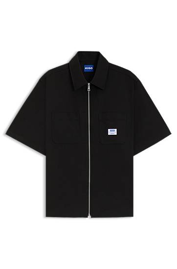 Košeľa BOSS Oversized Zip-Up Shirt Čierna | 50545166