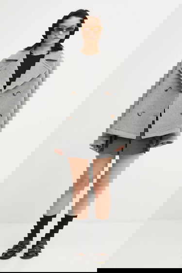 Kabáty Lacoste Wool Blend Cropped Peacoat Šedá | BF5309, 5